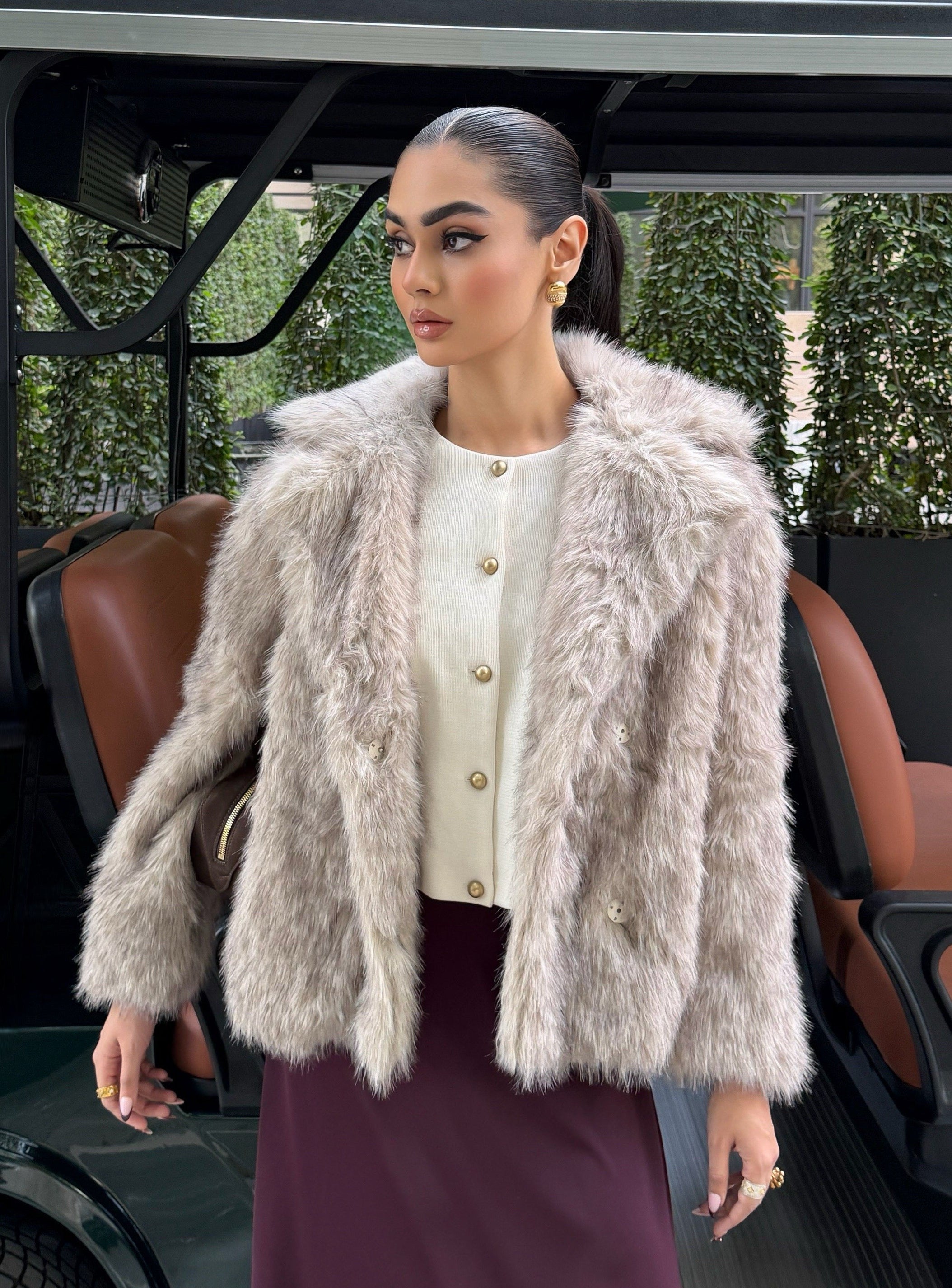 Faux Fur Short Coat - Steel Grey Main image