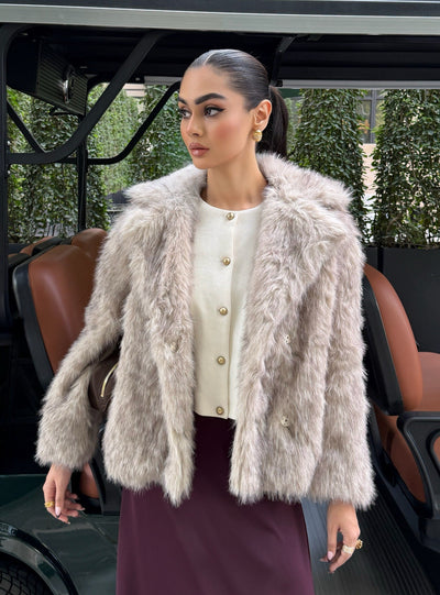 Faux Fur Short Coat - Steel Grey