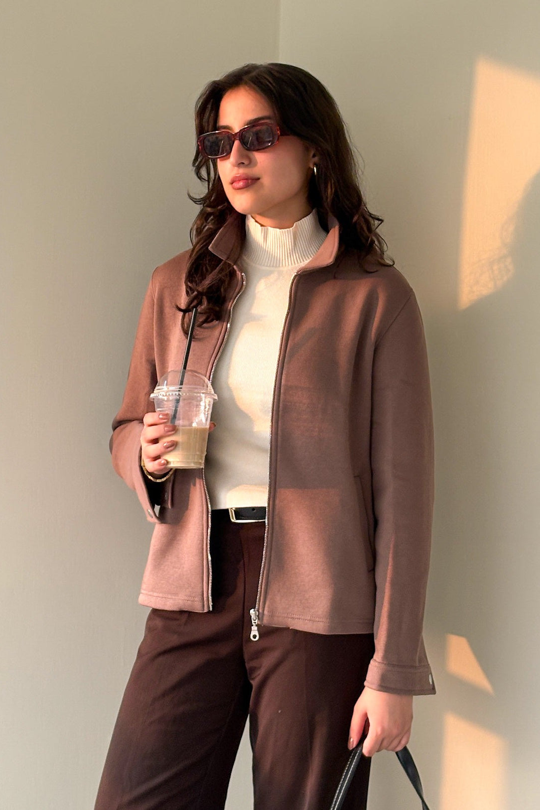 Women Full Zipper Jacket - Brown Main image