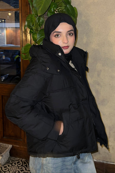 Cozy Hooded Puffer Jacket - Black