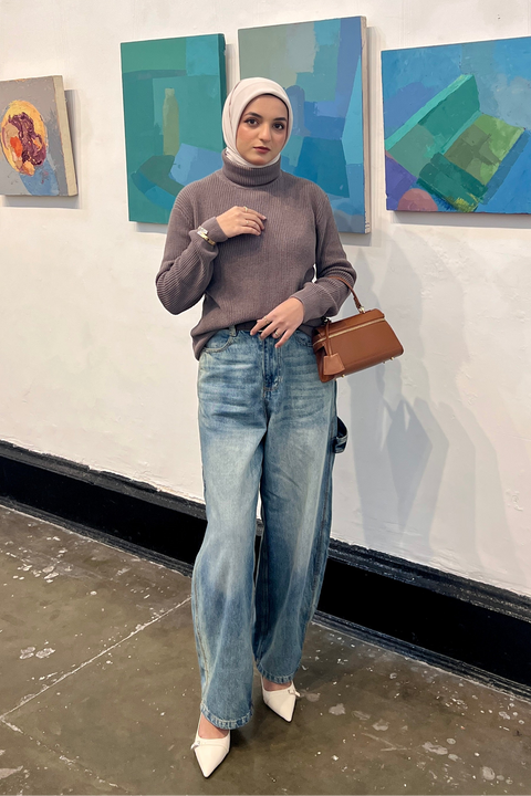 Warm Twilight Turtleneck Sweater - Dusty Taupe