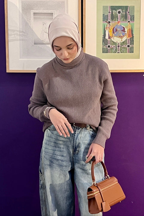 Warm Twilight Turtleneck Sweater - Dusty Taupe