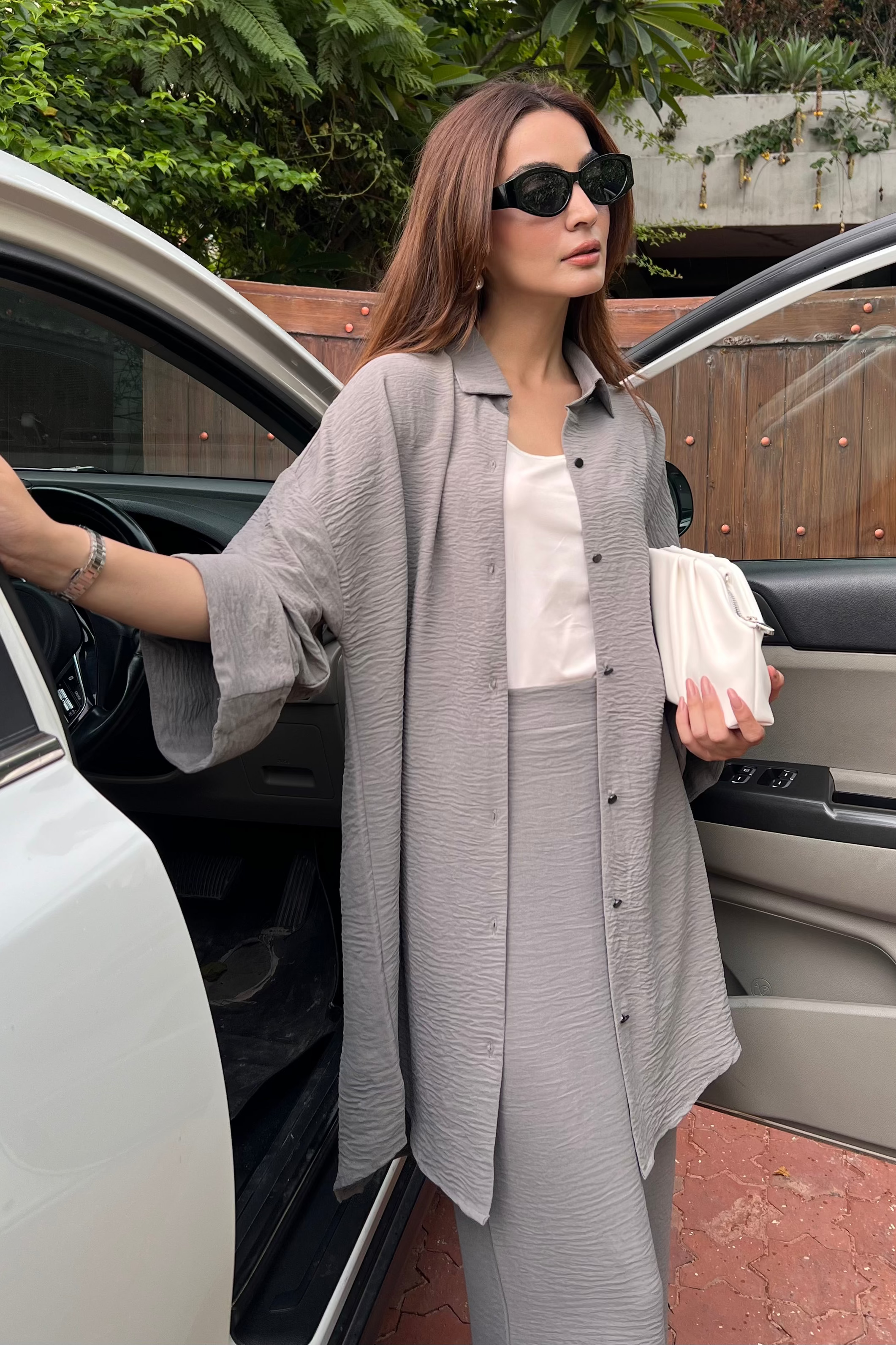 Textured Button Down Co-ord Set - Ice Grey Secondary image
