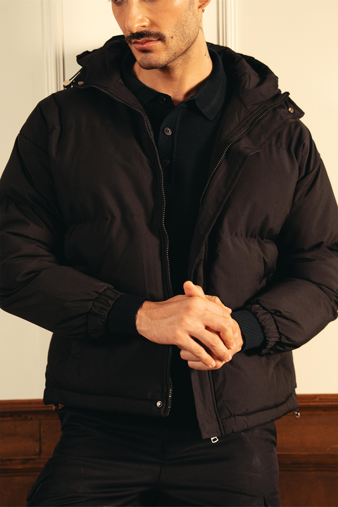 Insulated Hooded Puffer Jacket - Black
