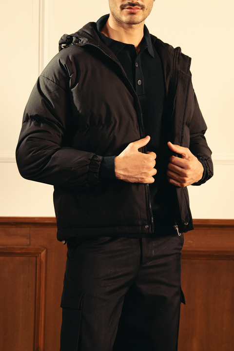 Insulated Hooded Puffer Jacket – Black