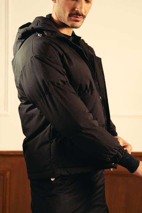 Insulated Hooded Puffer Jacket - Black