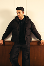 Insulated Hooded Puffer Jacket - Black