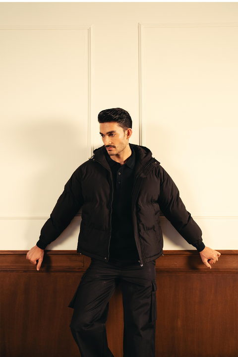Insulated Hooded Puffer Jacket – Black