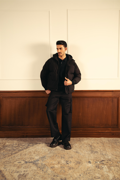Insulated Hooded Puffer Jacket - Black