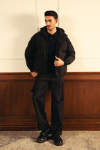 Insulated Hooded Puffer Jacket - Black