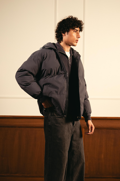 Insulated Hooded Puffer Jacket – Gray