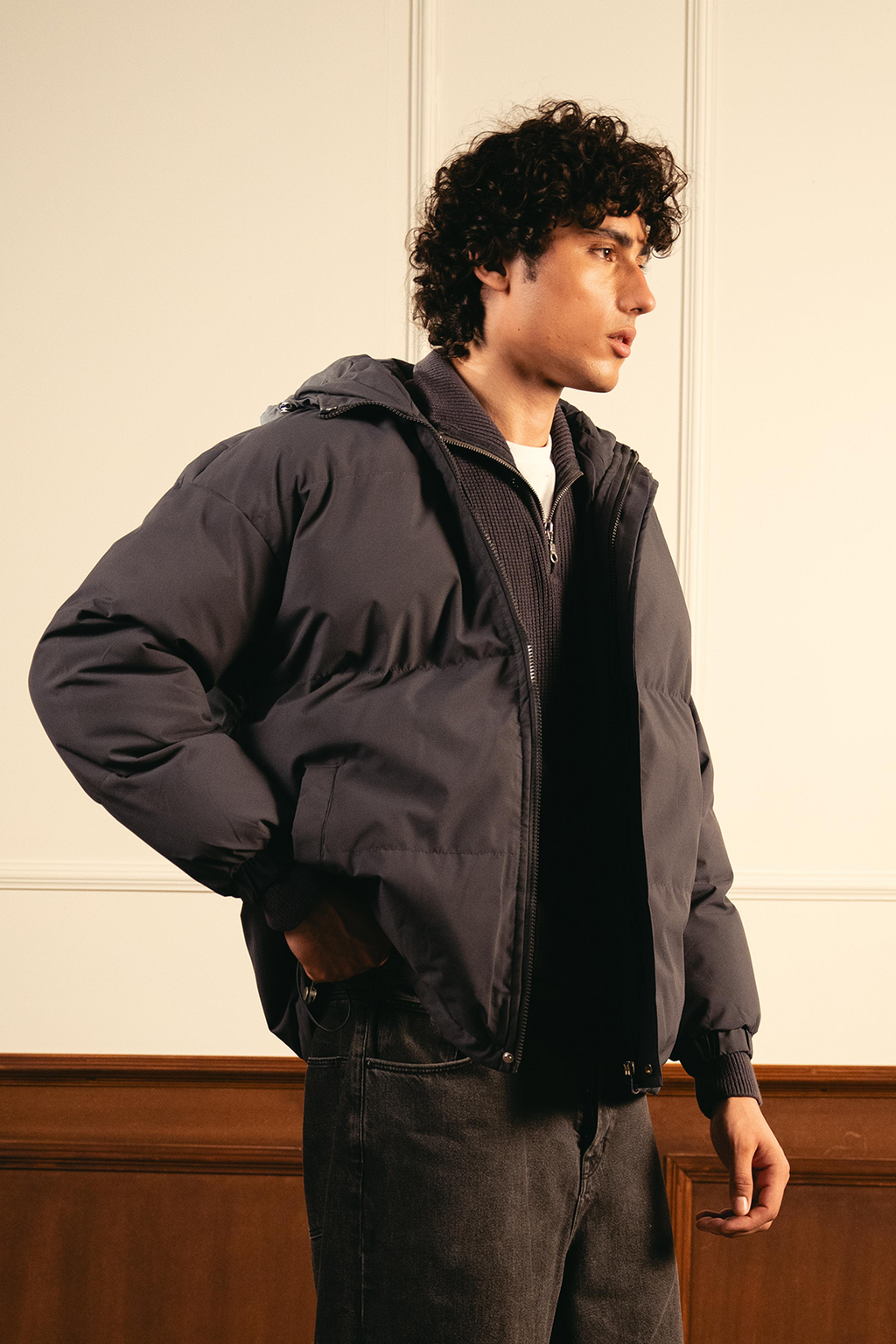 Insulated Hooded Puffer Jacket - Gray