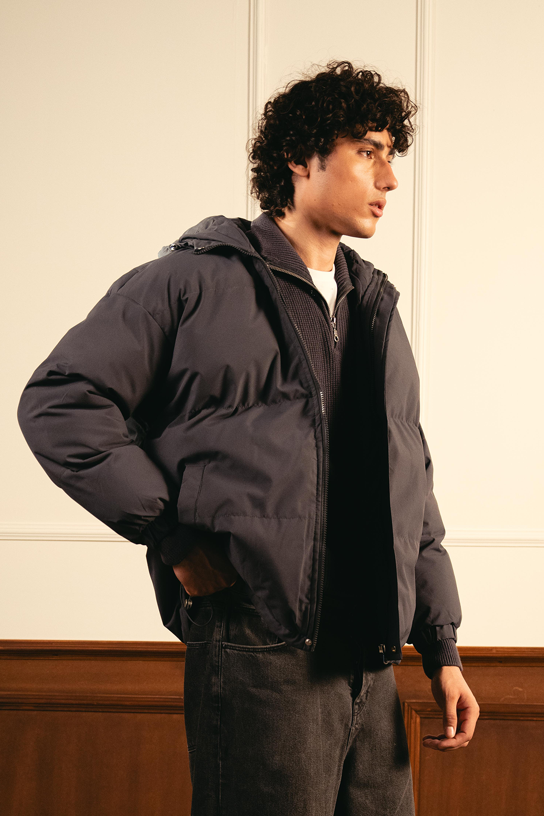 Insulated Hooded Puffer Jacket - Gray