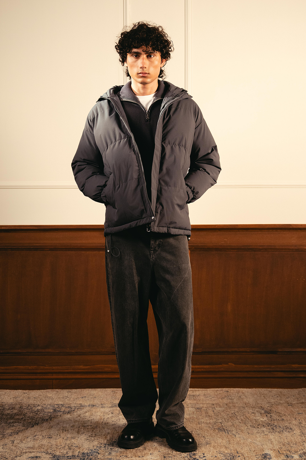 Insulated Hooded Puffer Jacket - Gray