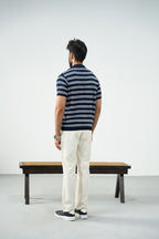 Knit Button Polo - Blue and white