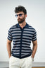 Knit Button Polo - Blue and white