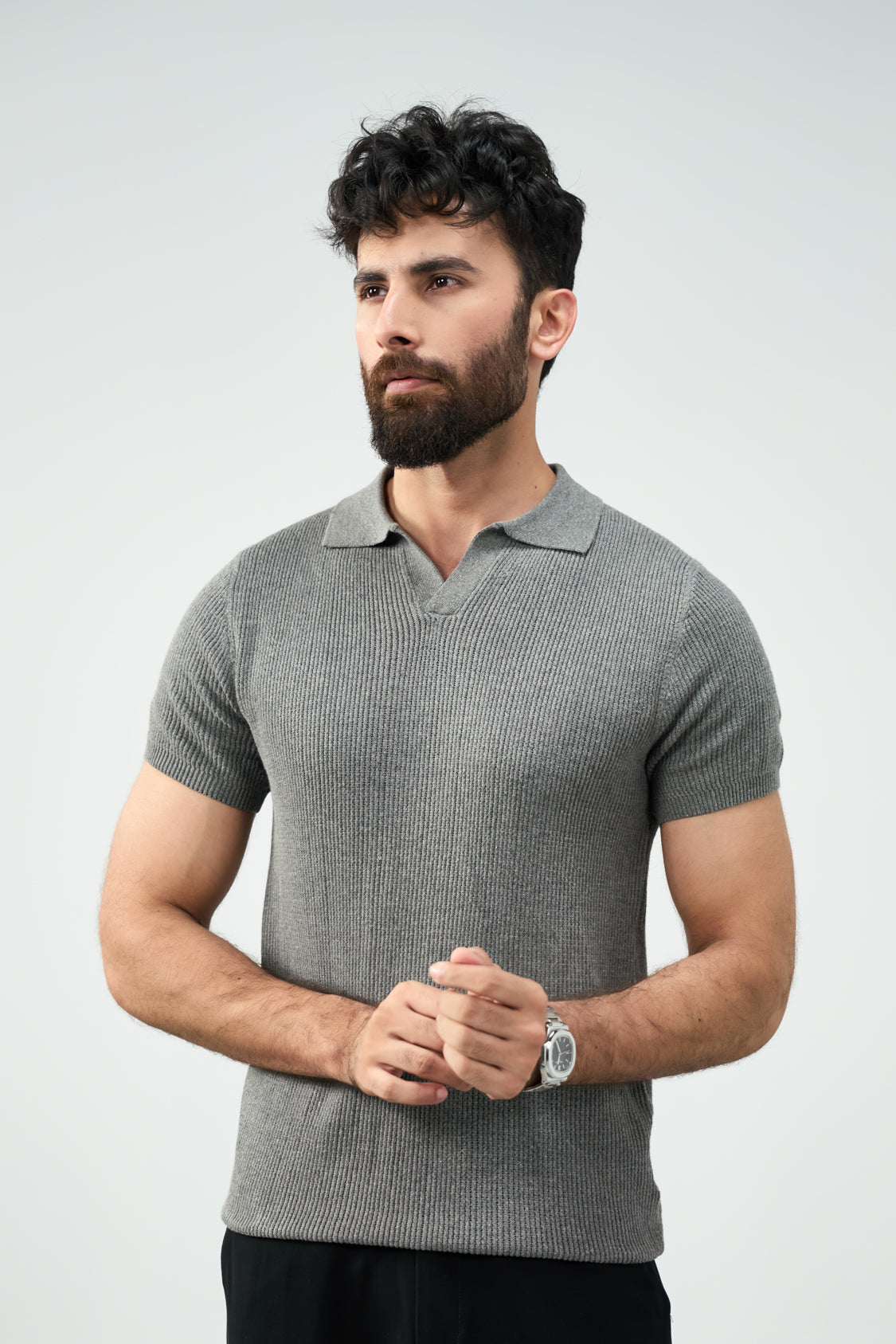 Knitted Polo - Ash Grey Main image