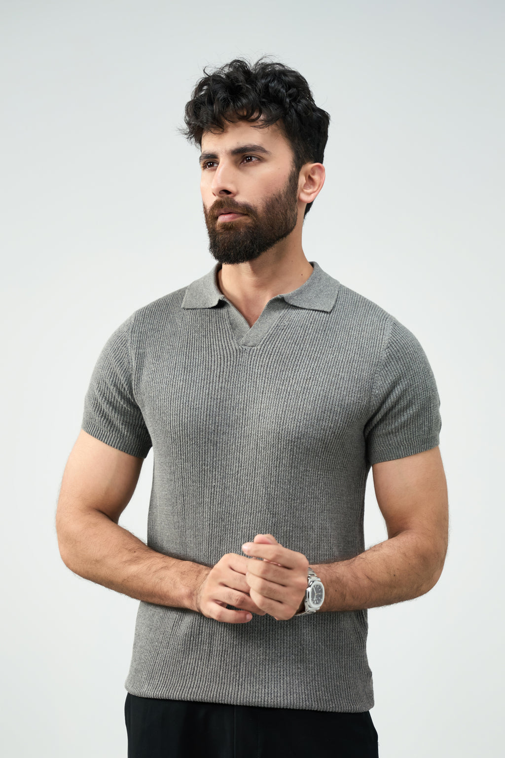 Knitted Polo - Ash Grey