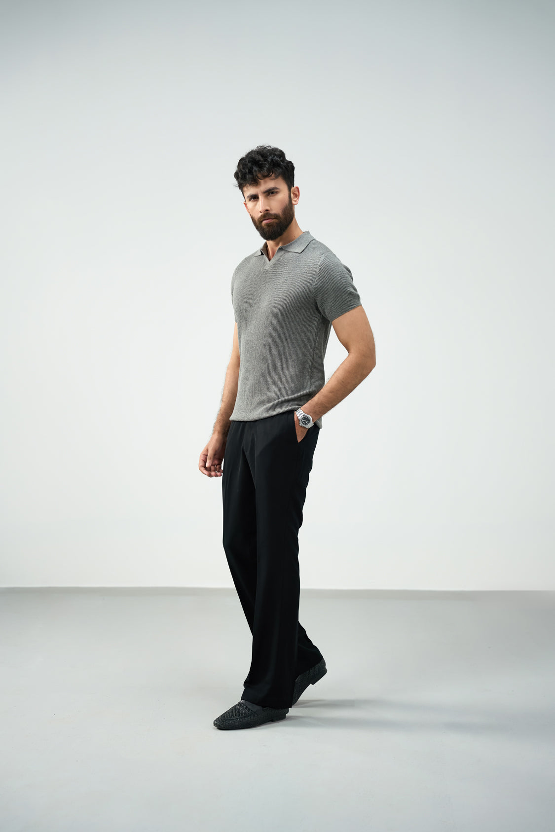 Knitted Polo - Ash Grey