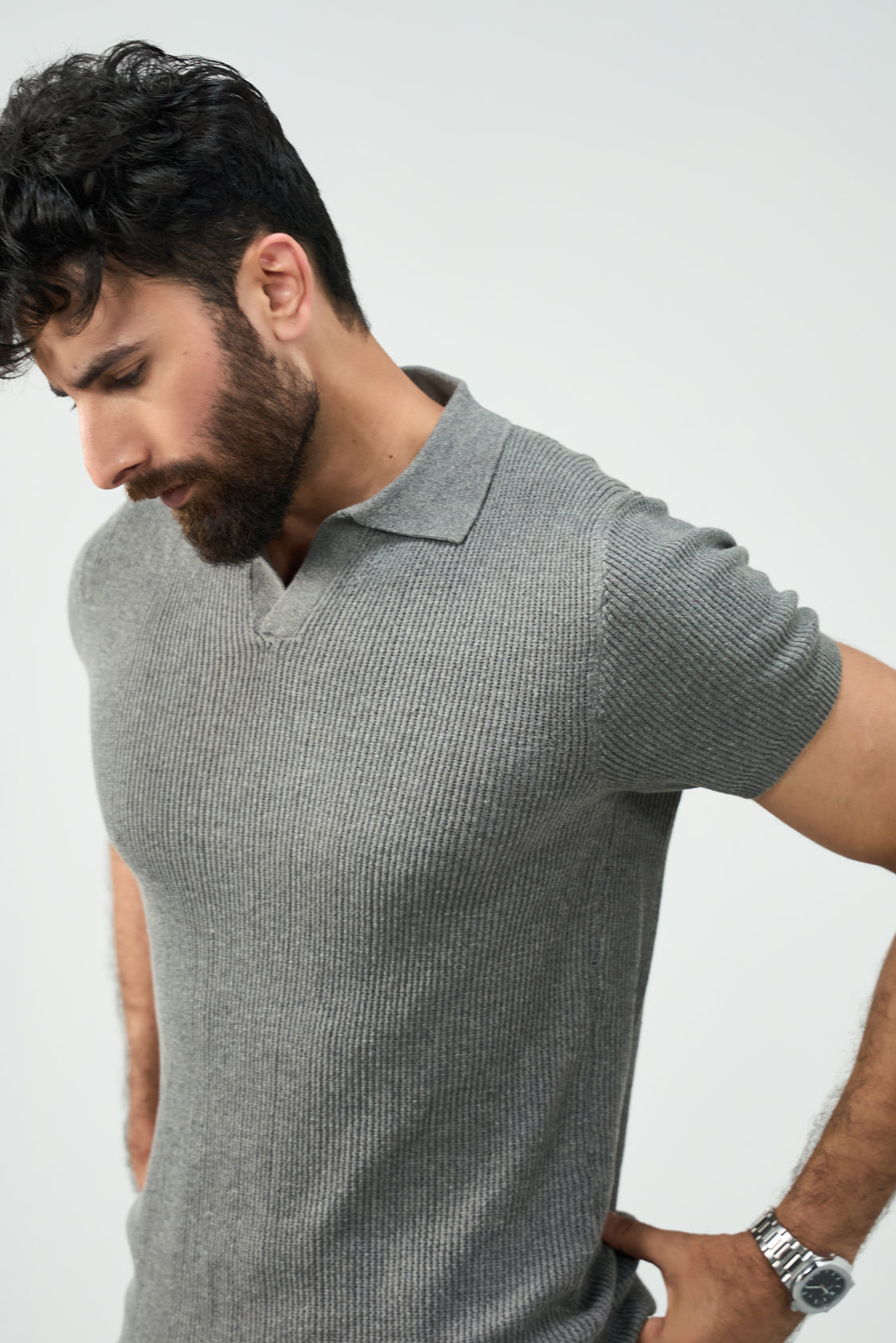 Knitted Polo - Ash Grey