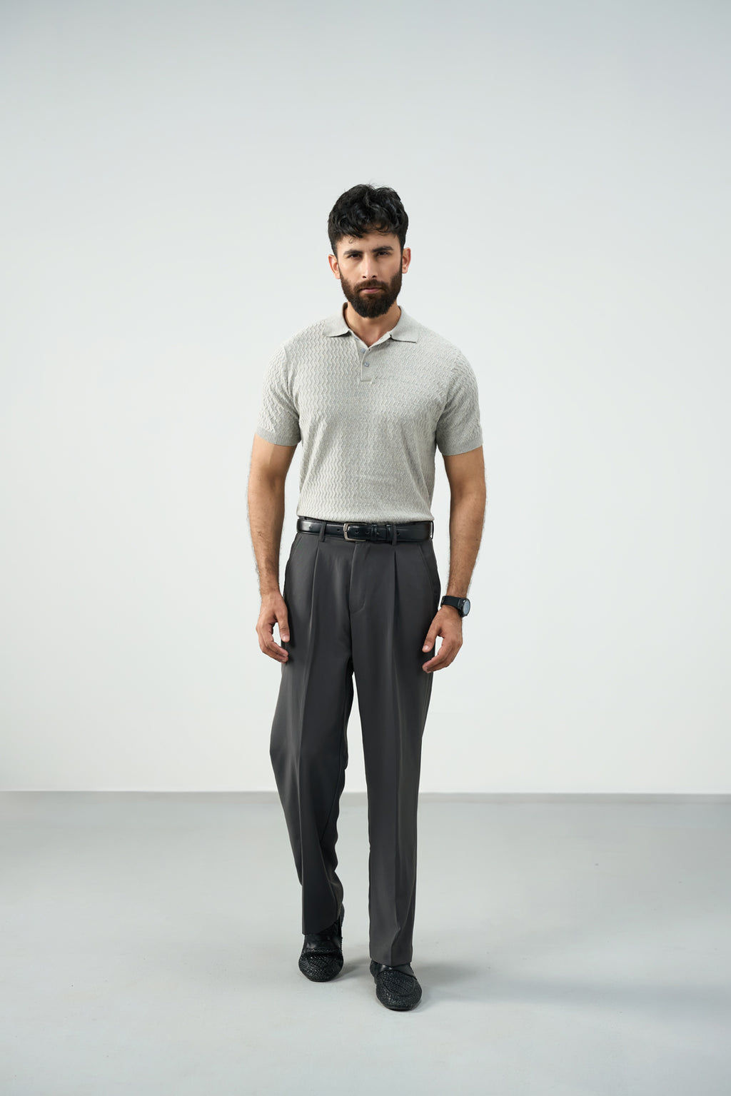 Knitted polo - Cloud grey