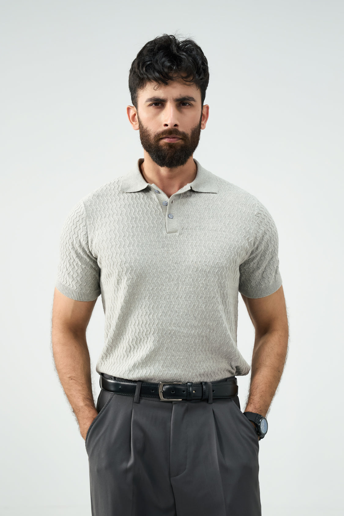 Knitted polo - Cloud grey Secondary image