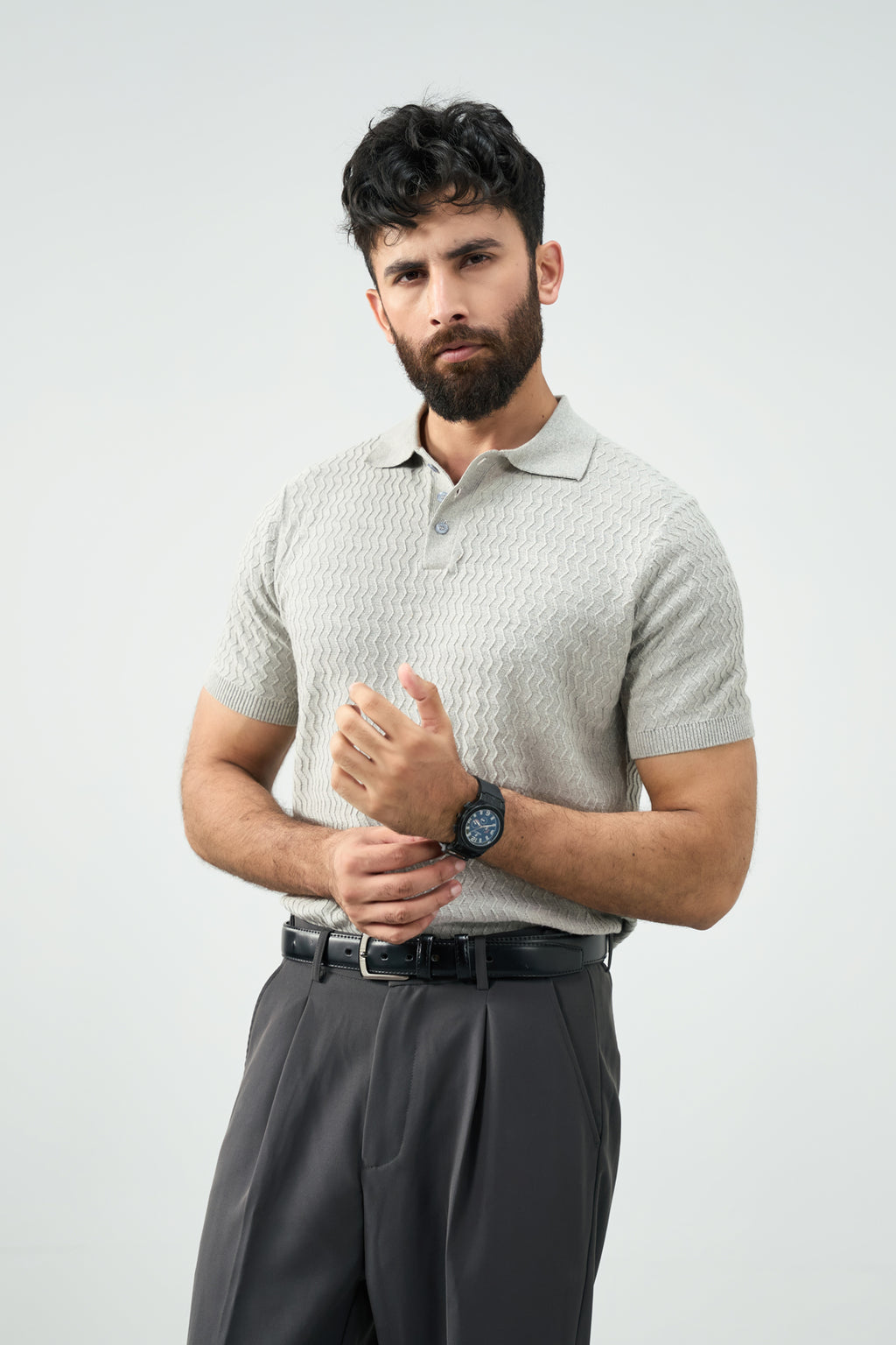 Knitted polo - Cloud grey