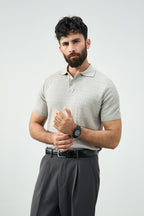 Knitted polo - Cloud grey
