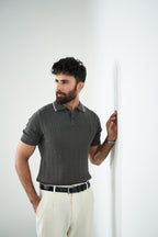 Knitted polo - Graphite grey