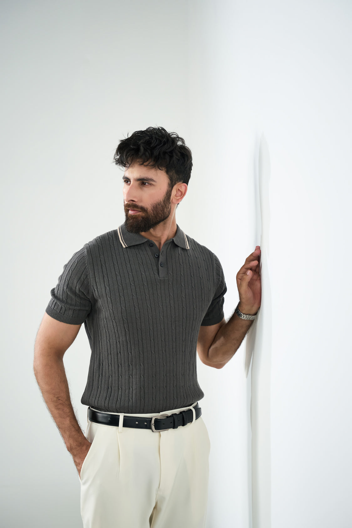 Knitted polo - Graphite grey