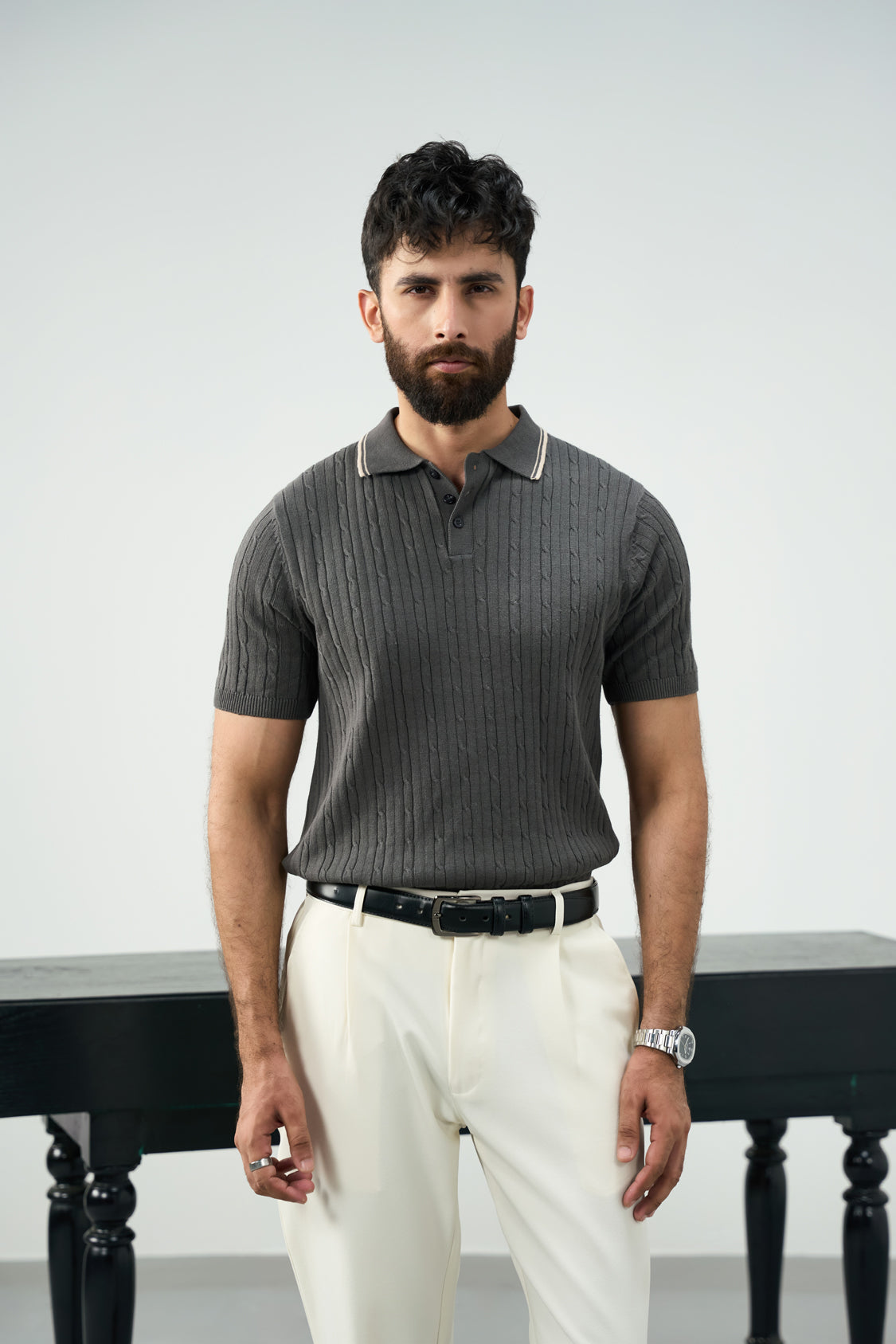 Knitted polo - Graphite grey