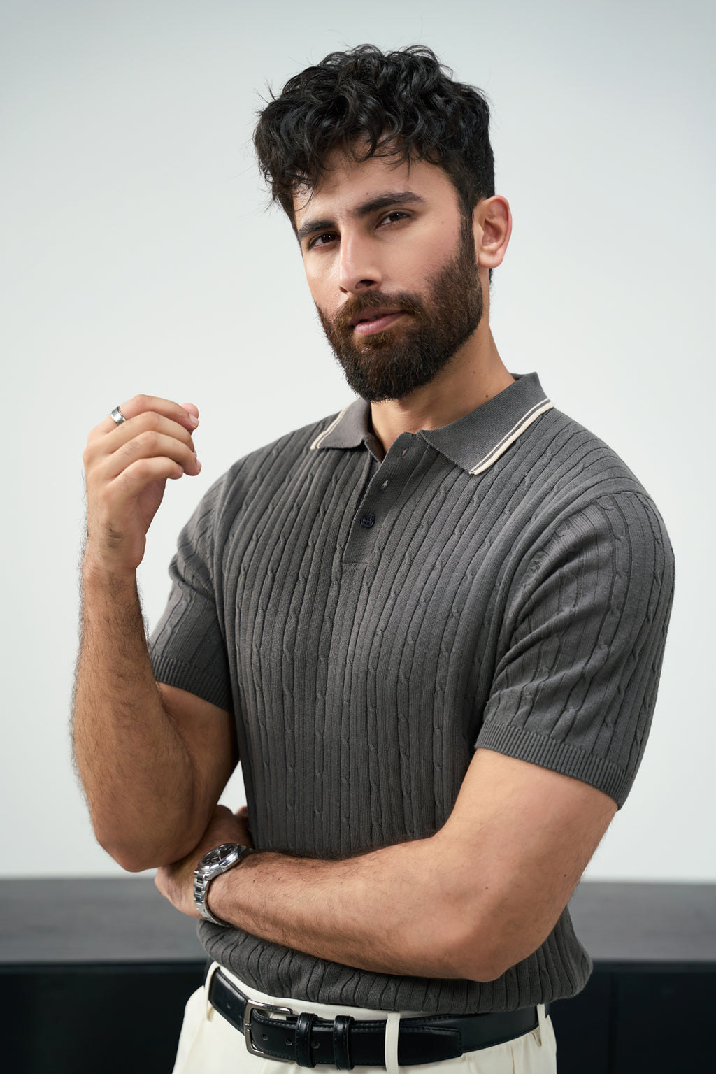 Knitted polo - Graphite grey