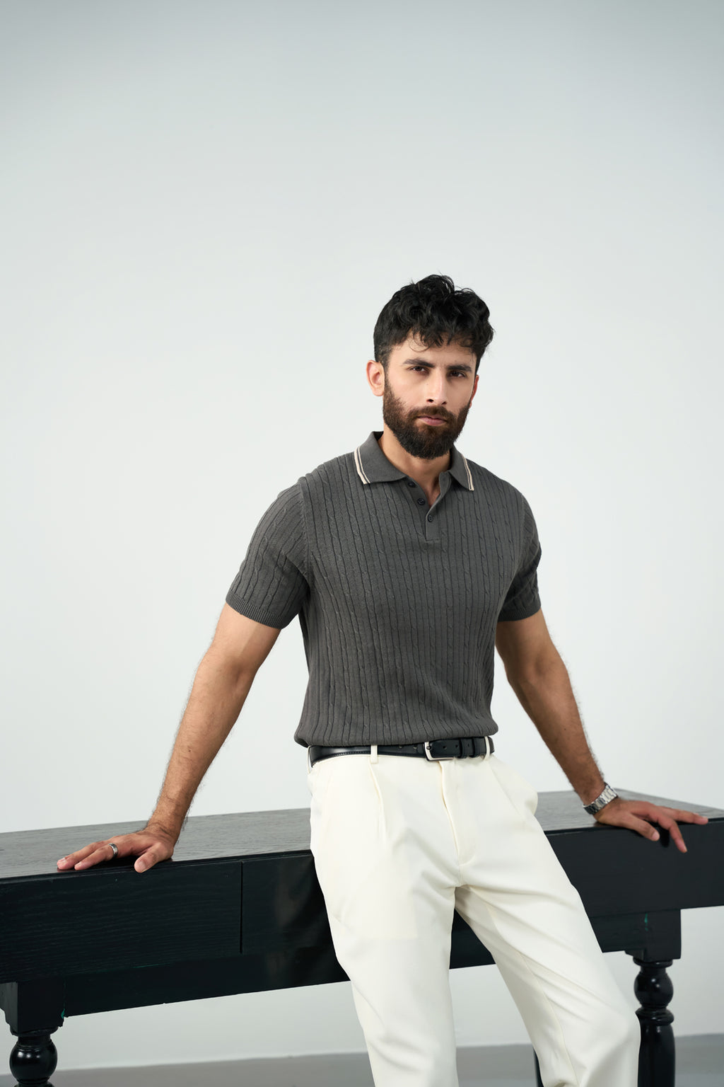 Knitted polo - Graphite grey