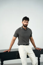 Knitted polo - Graphite grey