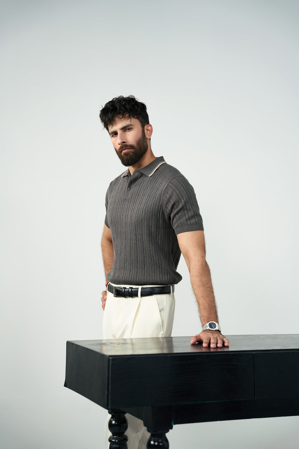 Knitted polo - Graphite grey