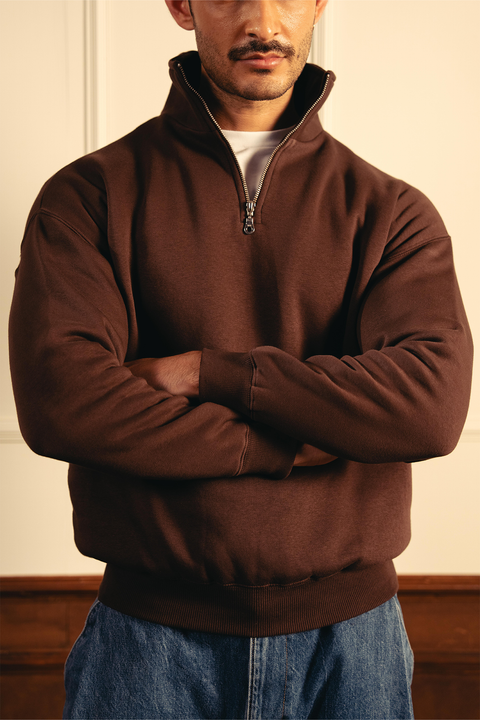 Classic Quarter Zip Sweatshirt – Brown