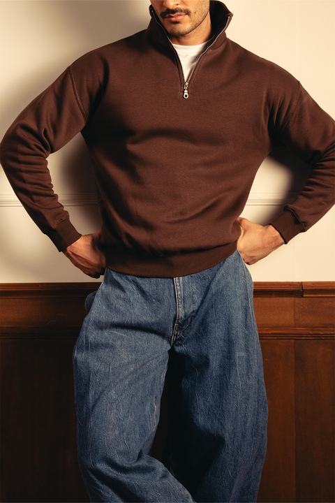 Classic Quarter Zip Sweatshirt – Brown