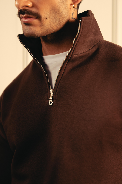 Classic Quarter Zip Sweatshirt – Brown
