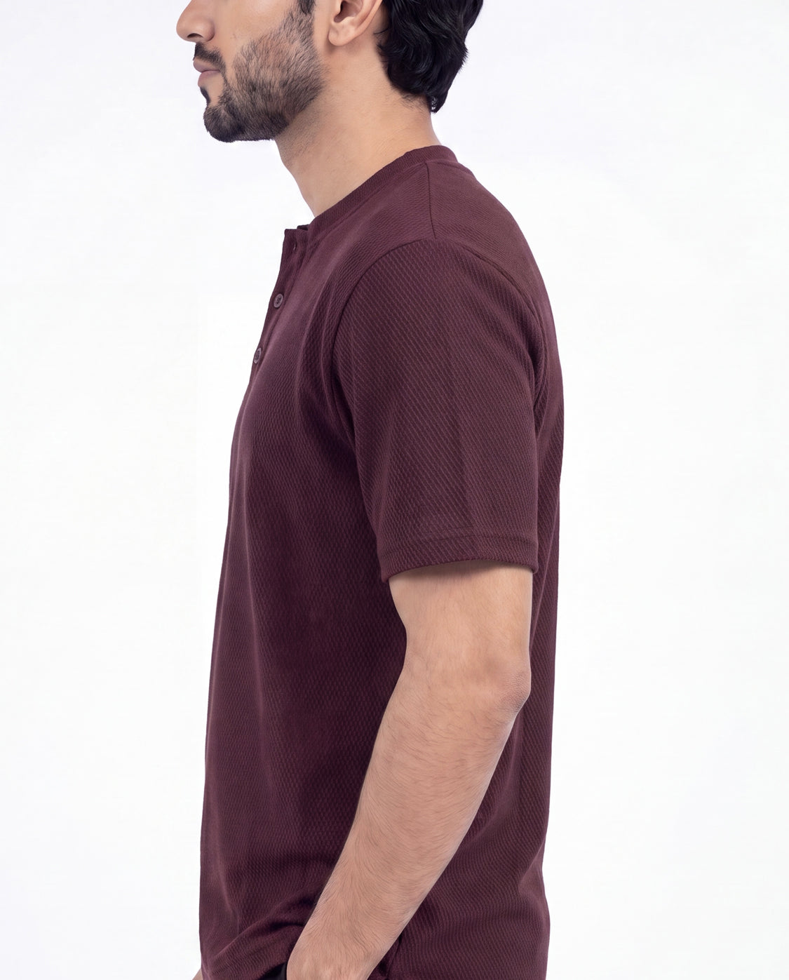 Textured Henley - Maroon Textured