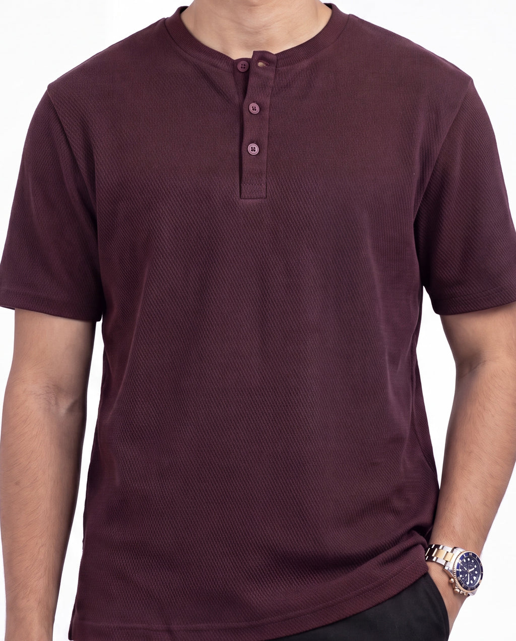 Textured Henley - Maroon Textured