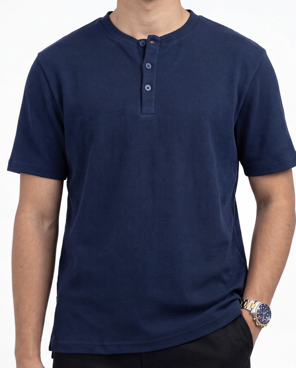 Textured Henley - Navy Textured