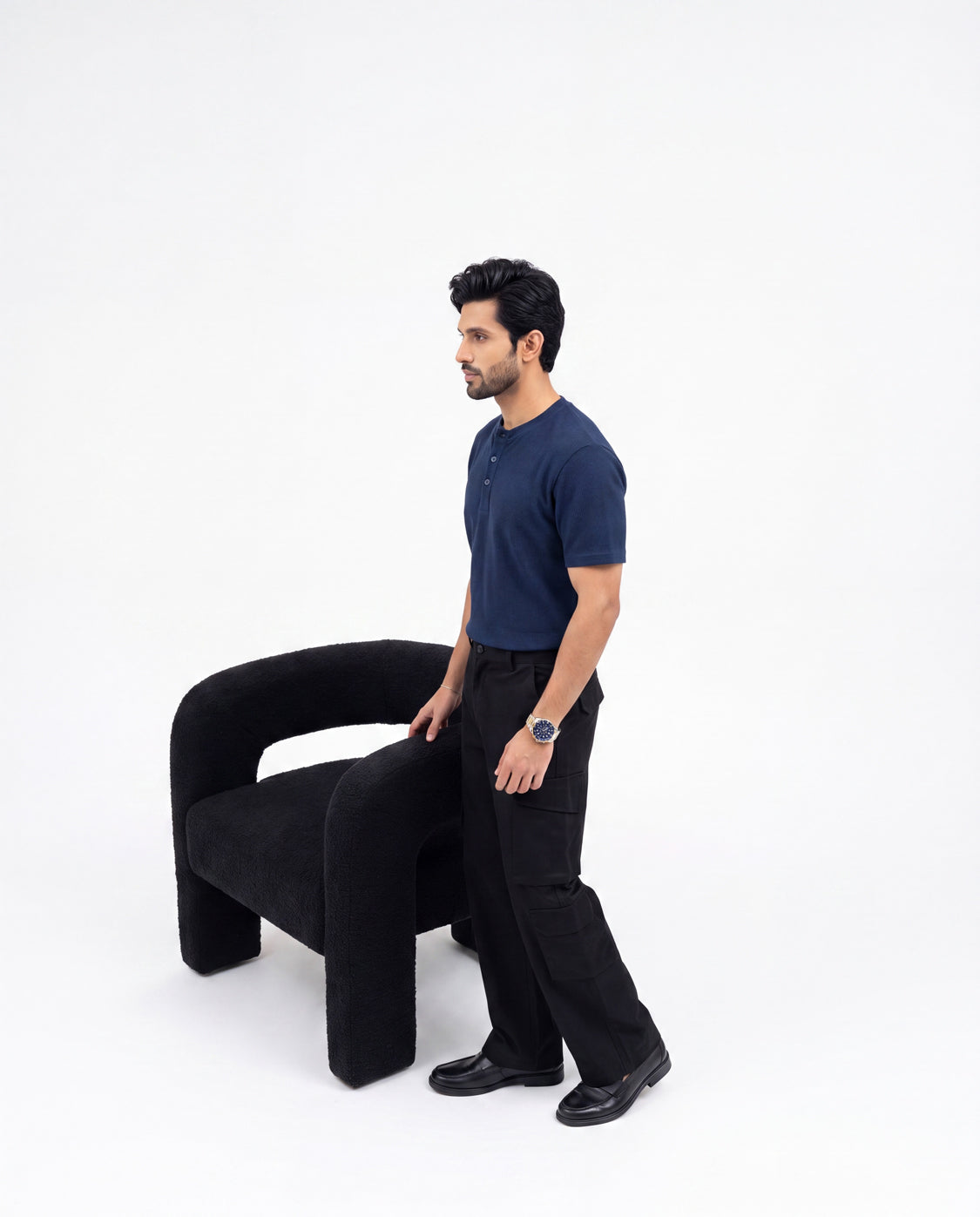 Textured Henley - Navy Textured