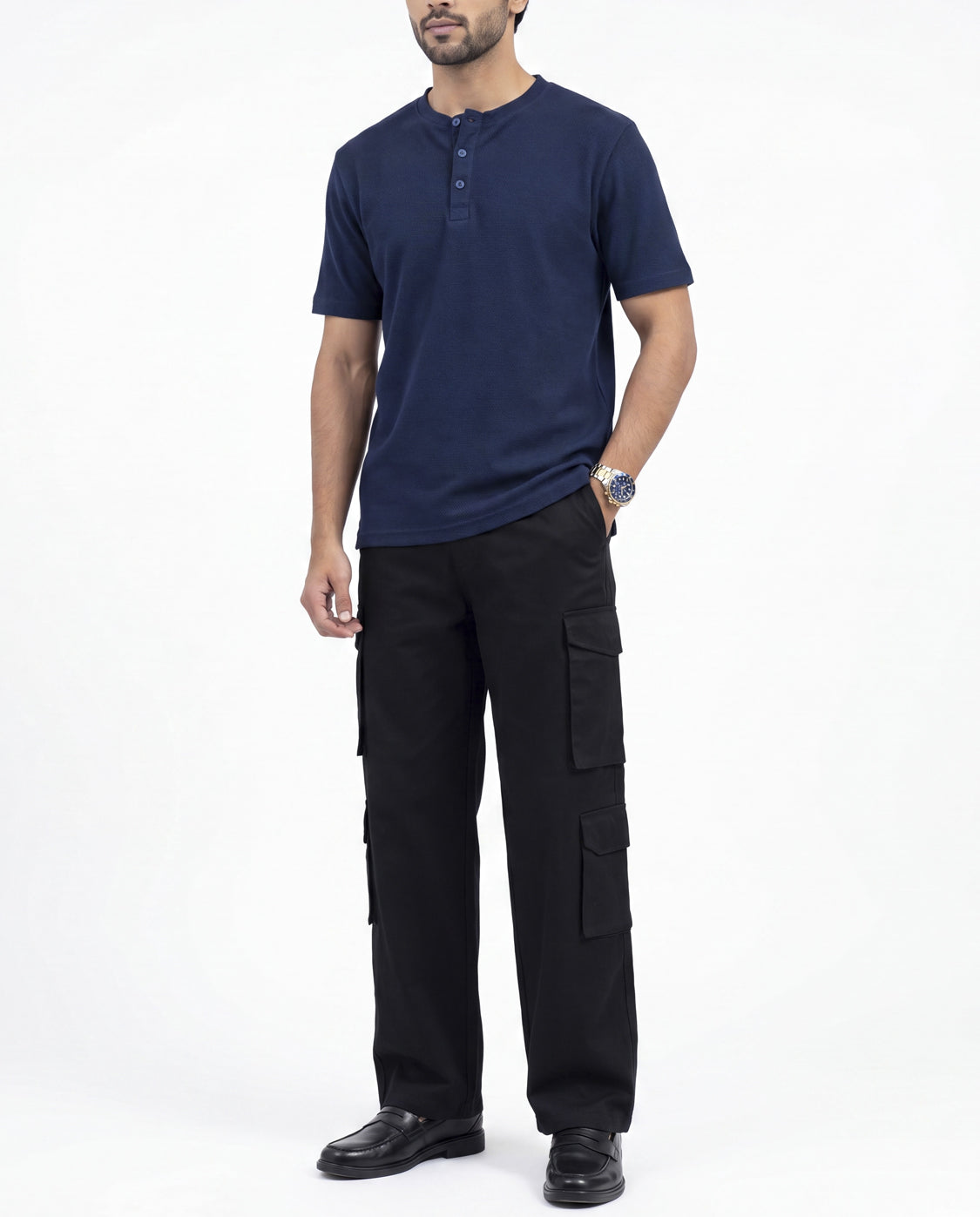 Textured Henley - Navy Textured