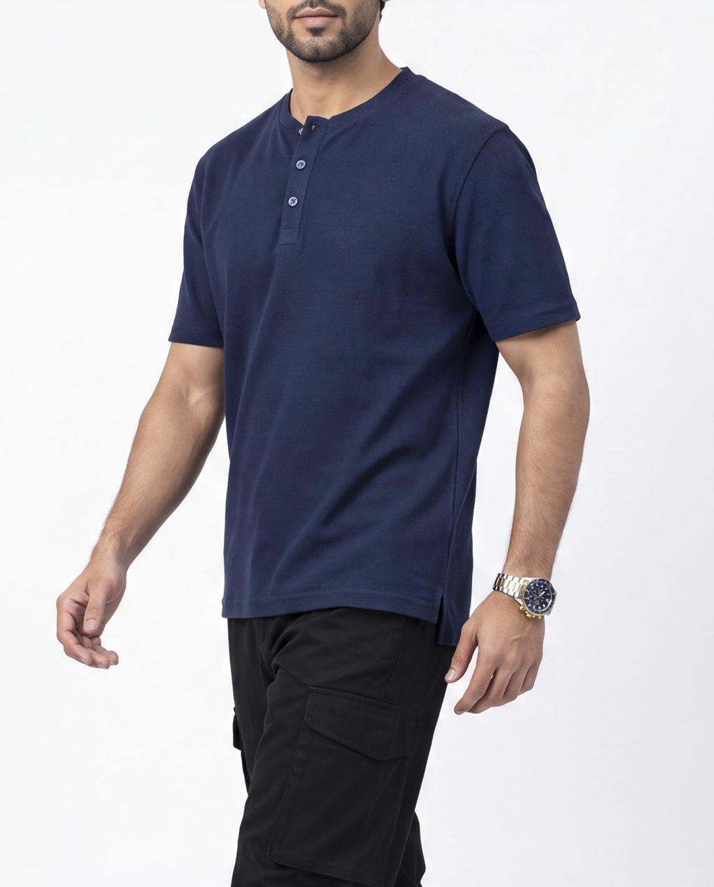 Textured Henley - Navy Textured