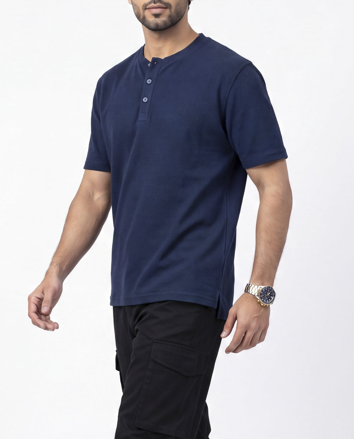 Textured Henley - Navy Textured