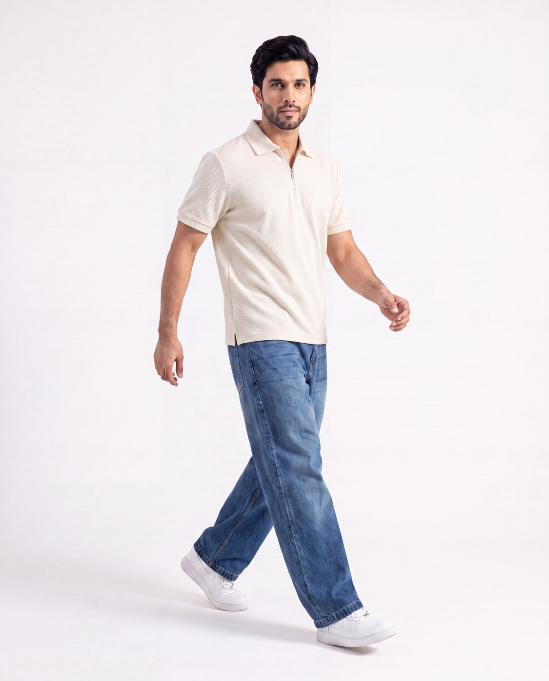 White Zipper Polo
