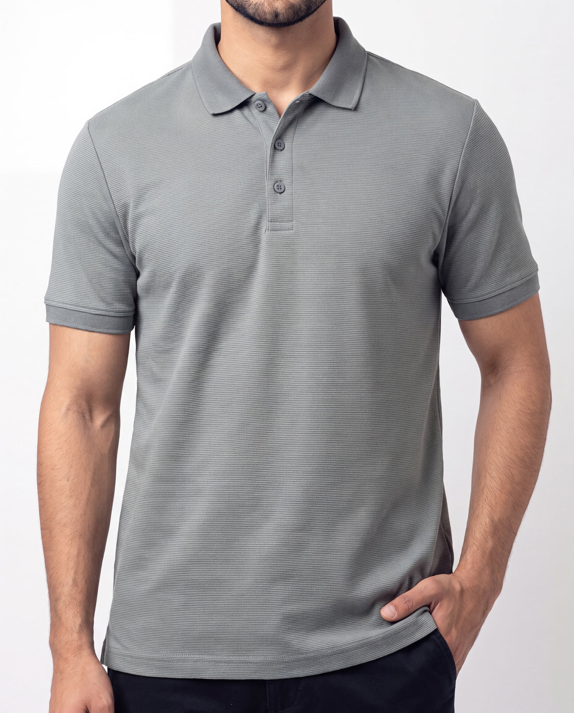 Textured Polo - Ash Green Main image