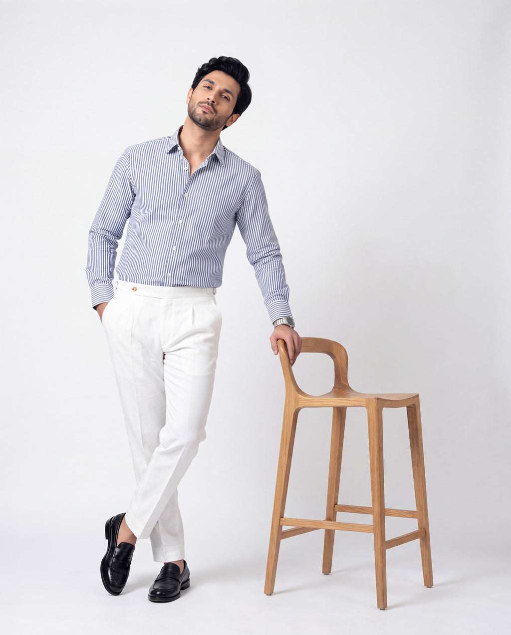 Striped Button Down - Blue & White