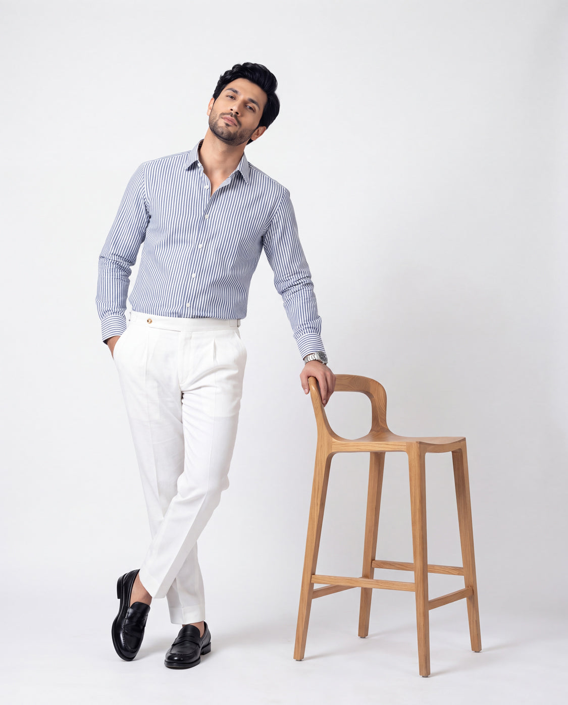 Striped Button Down - Blue & White