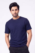 Textured Crew Neck Tee - Navy